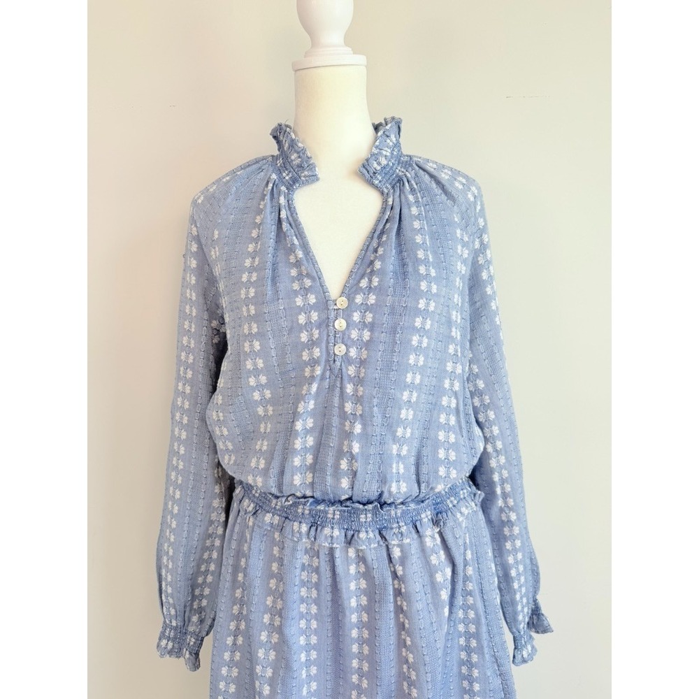 Veronica Beard Espie Smocked Mini Dress Medium Cotton Boho Prairie Cottagecore - Picture 3 of 10